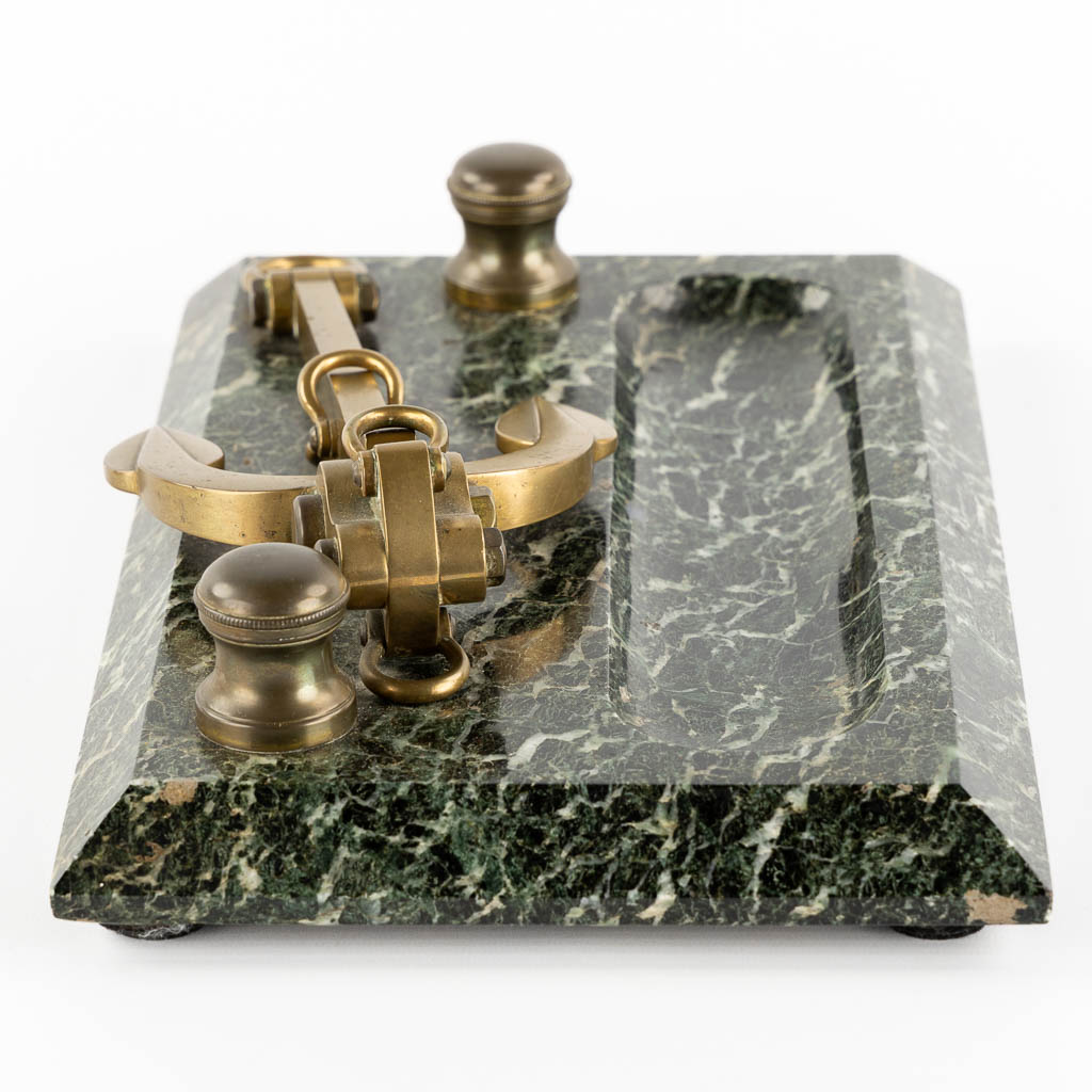 A large inkwell, marble with a bronze anchor. (L:20,5 x W:33,5 cm)