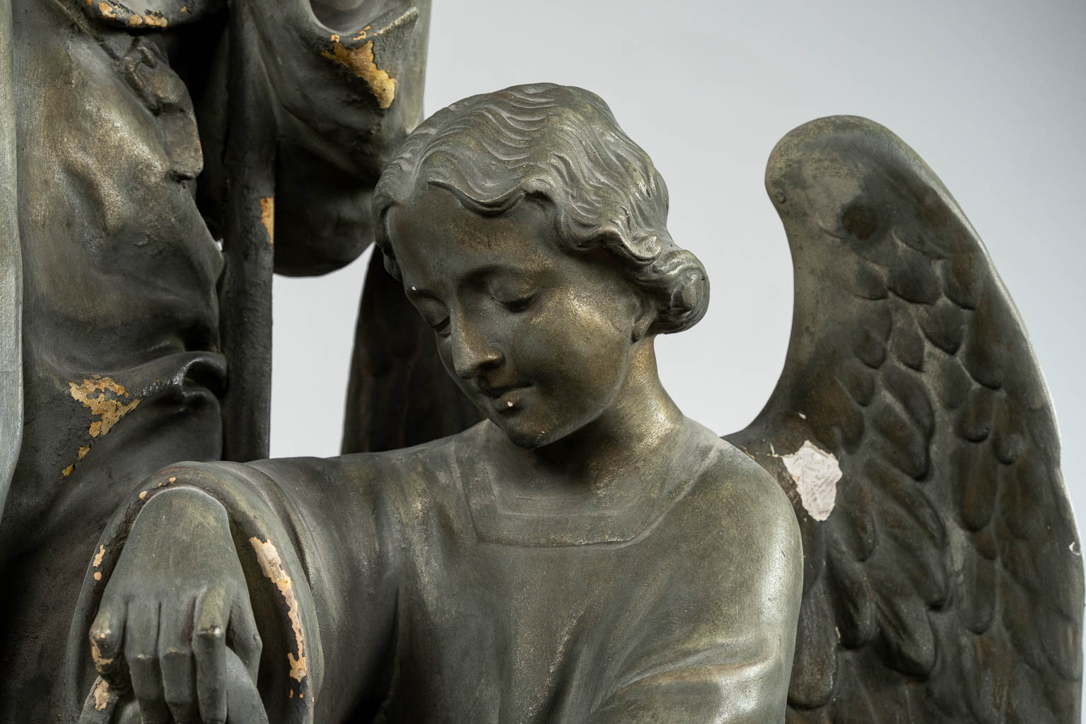 Saint Rochus with a dog and Angels, patinated plaster. 