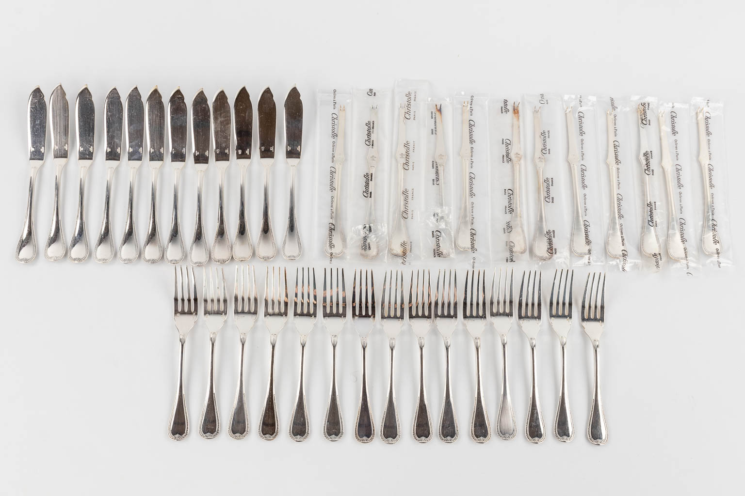 Christofle, Malmaison, 191-piece silver-plated cutlery with original cardboard boxes.