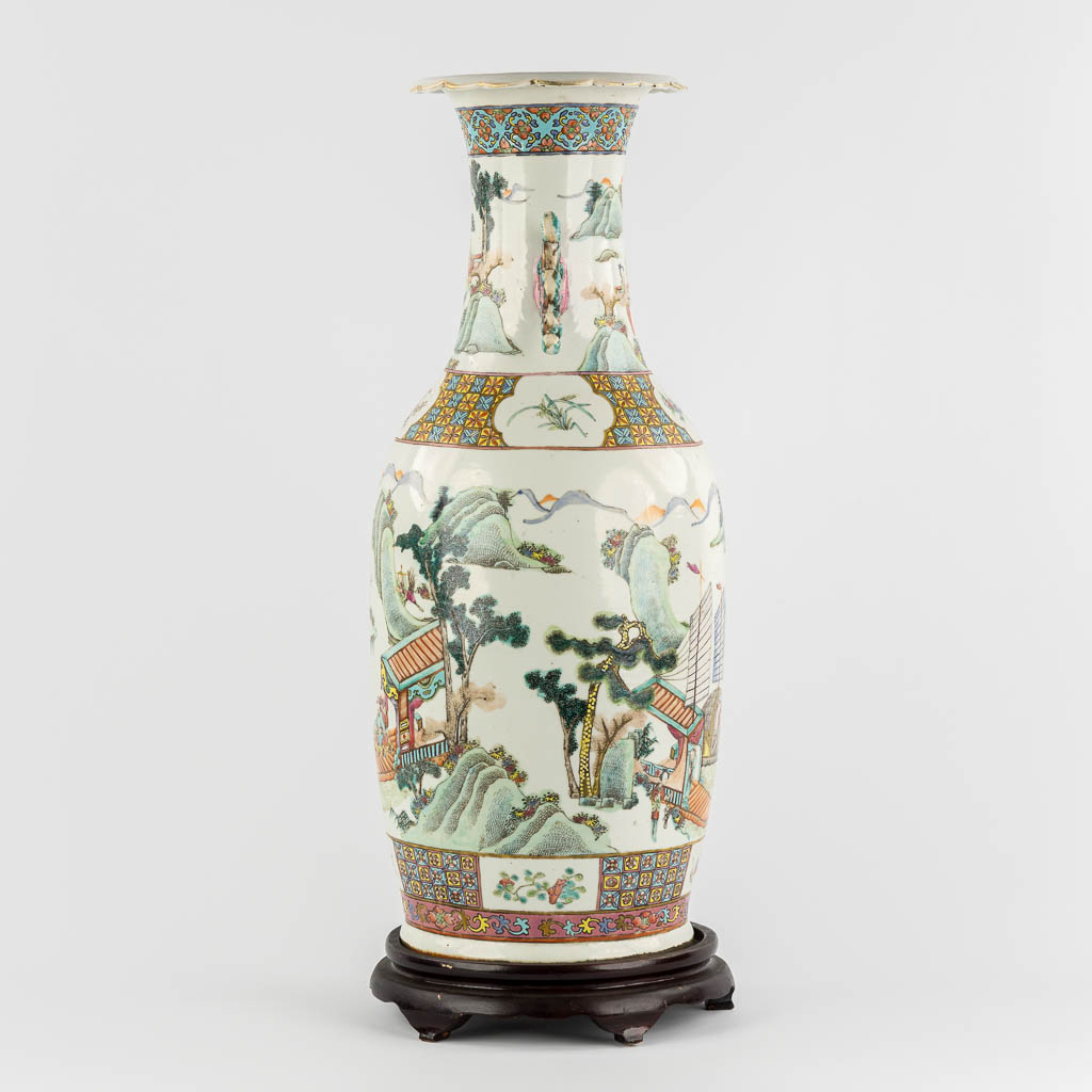 A Chinese Famille Rose vase with a double decor, Landscape scène with a harbor. 