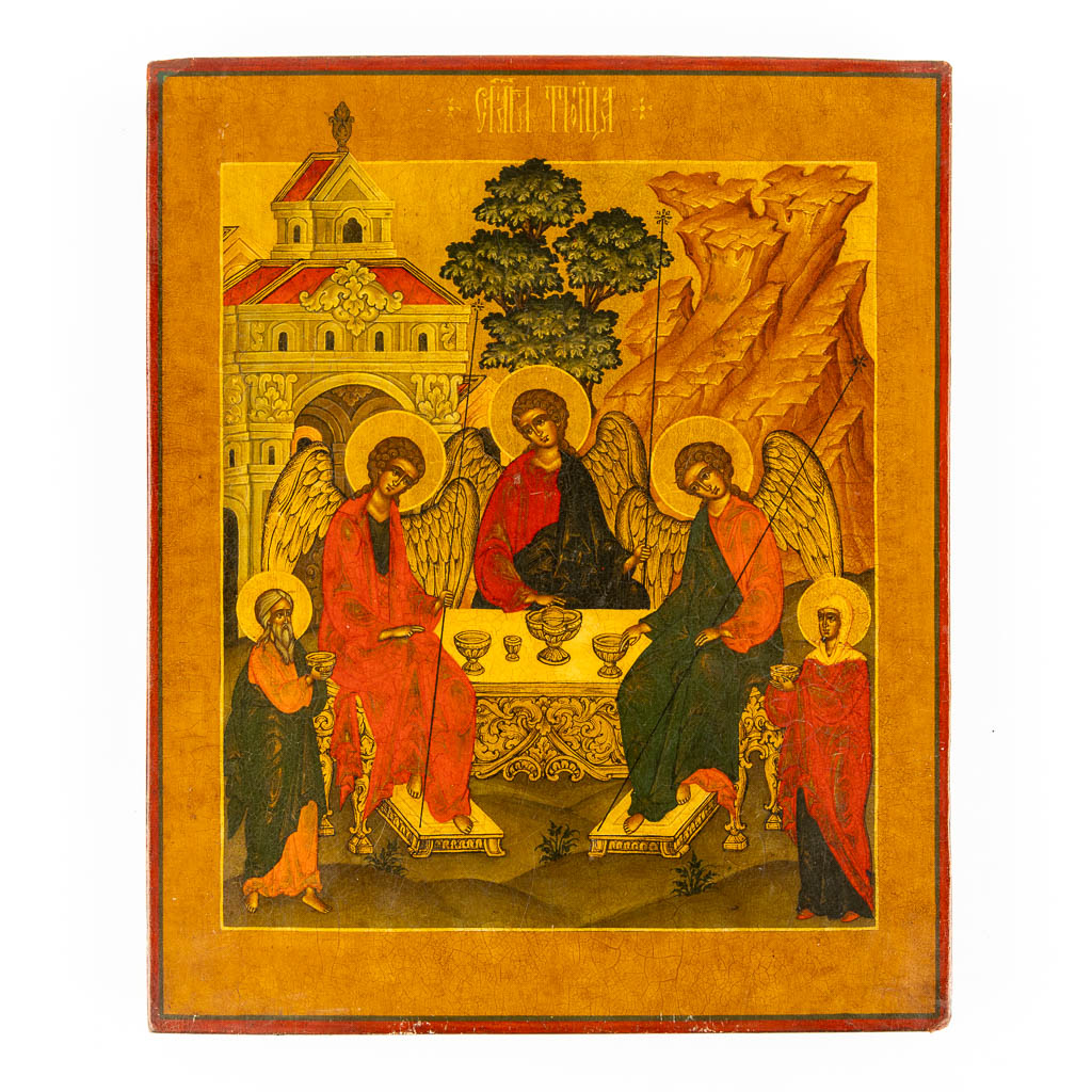 An antique Russian icon 'Trinity of the Old Testament' 19th/20th C. (W:29 x H:35 cm)