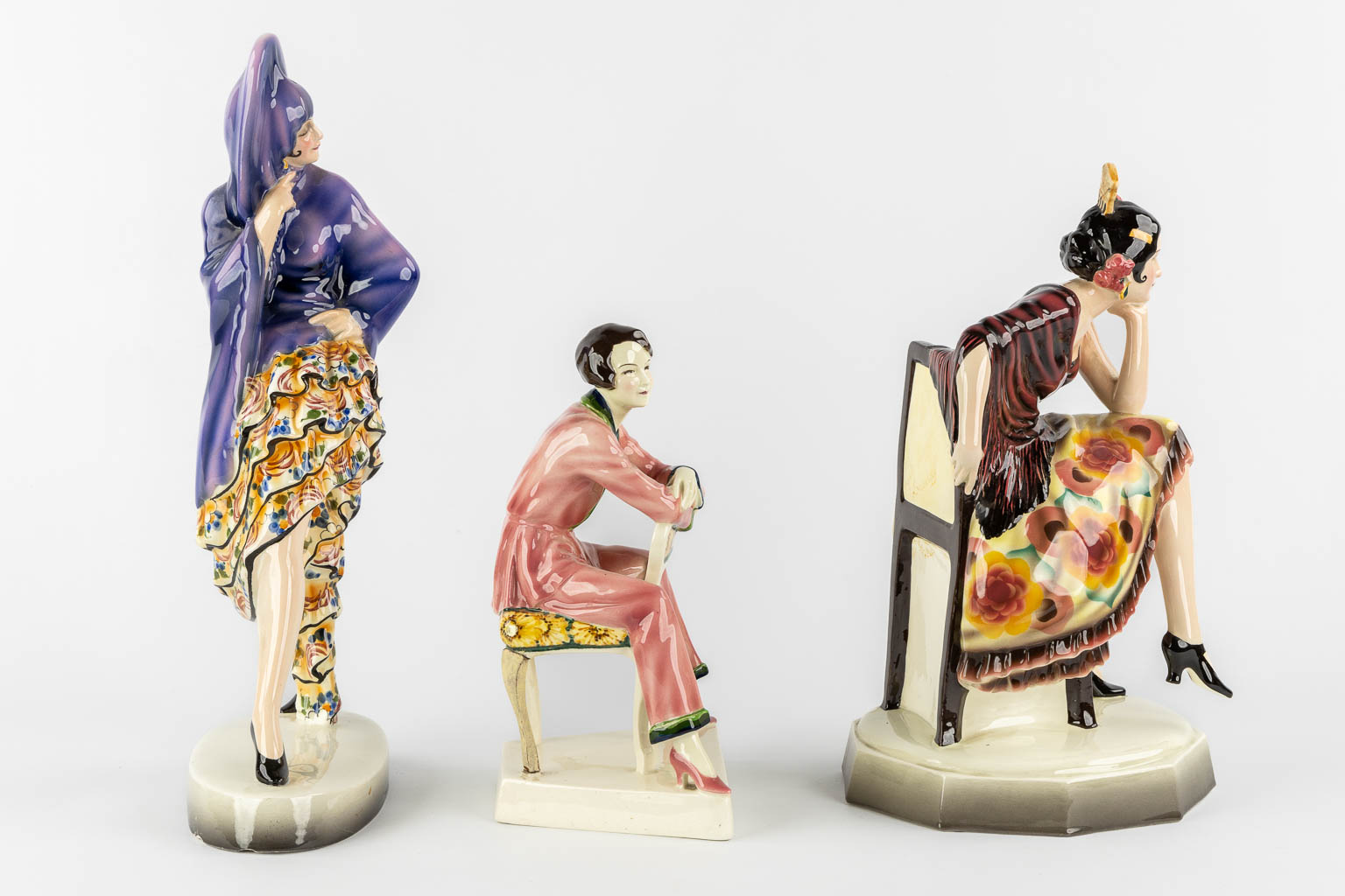 Josef LORENZL (1892-1950) for Goldscheider Wien, three figurines. (H:43 cm)