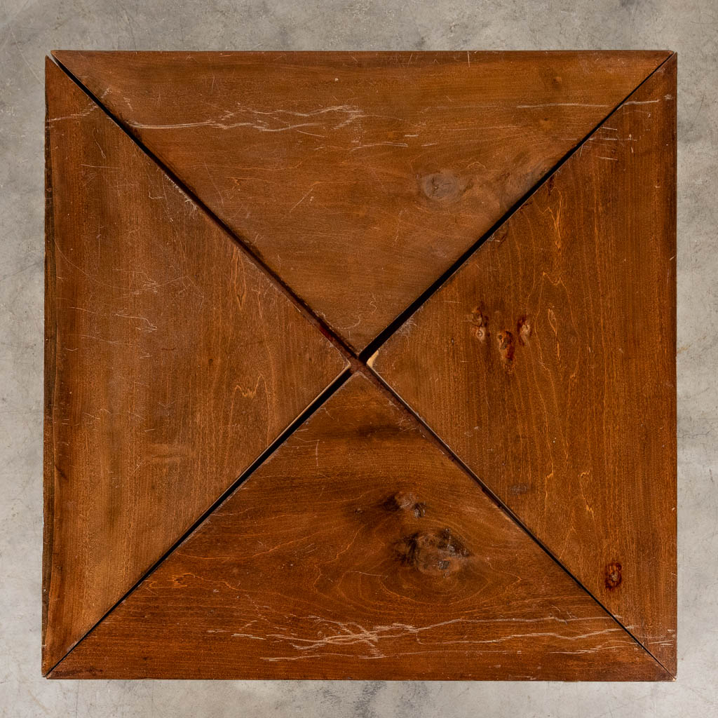 An antique game table with folding top. 19th C. (L:84 x W:84 x H:77 cm)