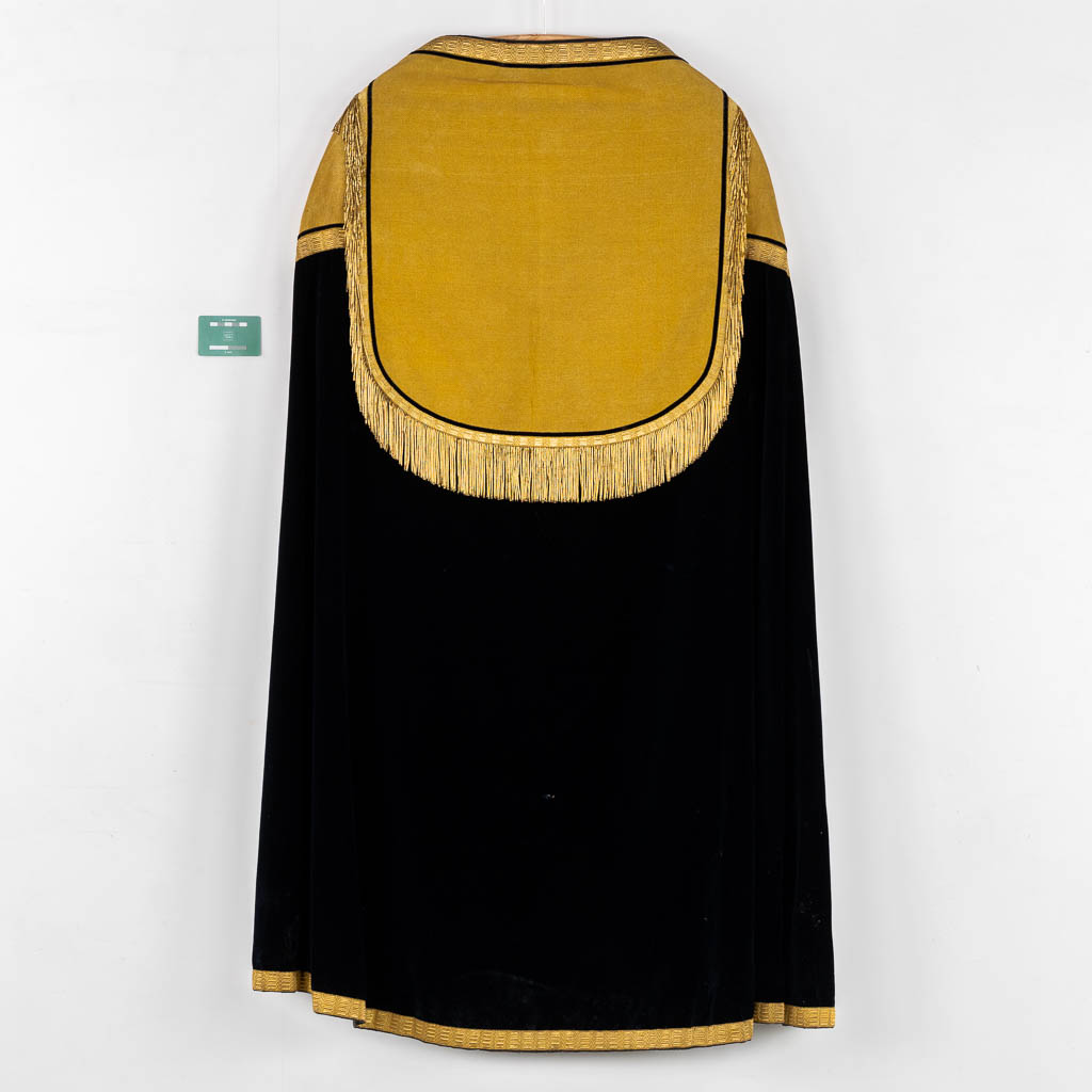 A Cope, Roman Chasuble, Dalmatic and Stola/Maniple, thick gold thread embroideries. 