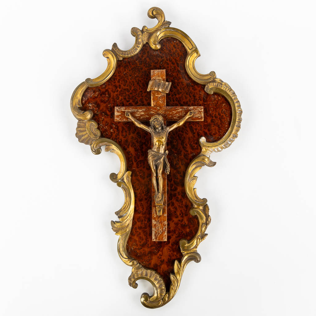 An antique crucifix, Bronze in Louis XV style and rootwood veneer.