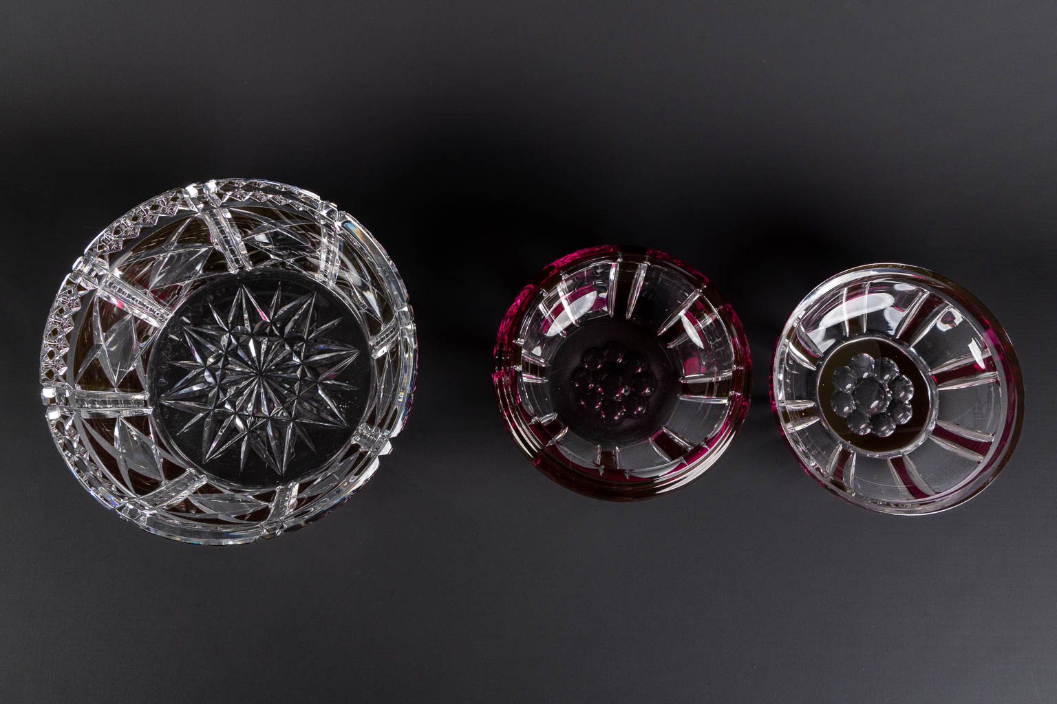 Val Saint Lambert and others, Eight pieces of cut and etched crystal.