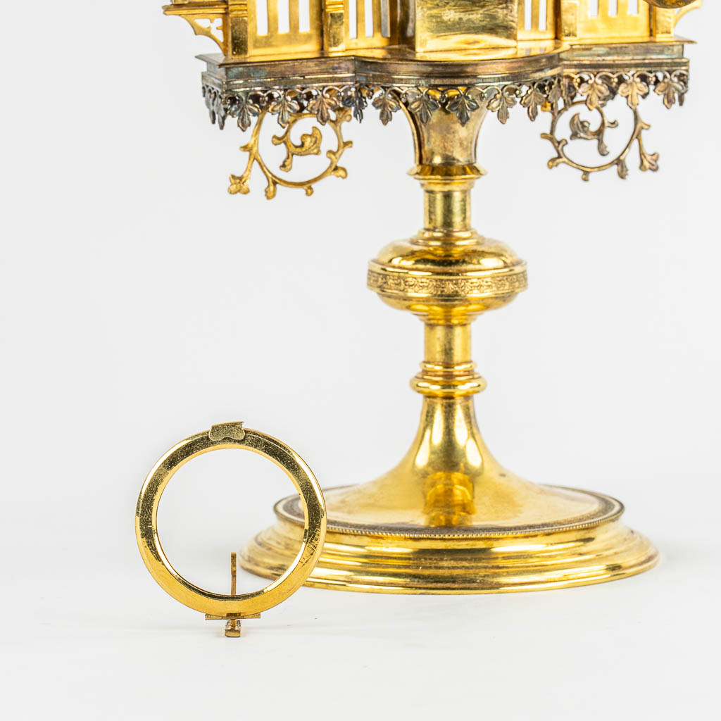 A gilt brass Tower Monstrance, Gothic Revival. (c.1900). 