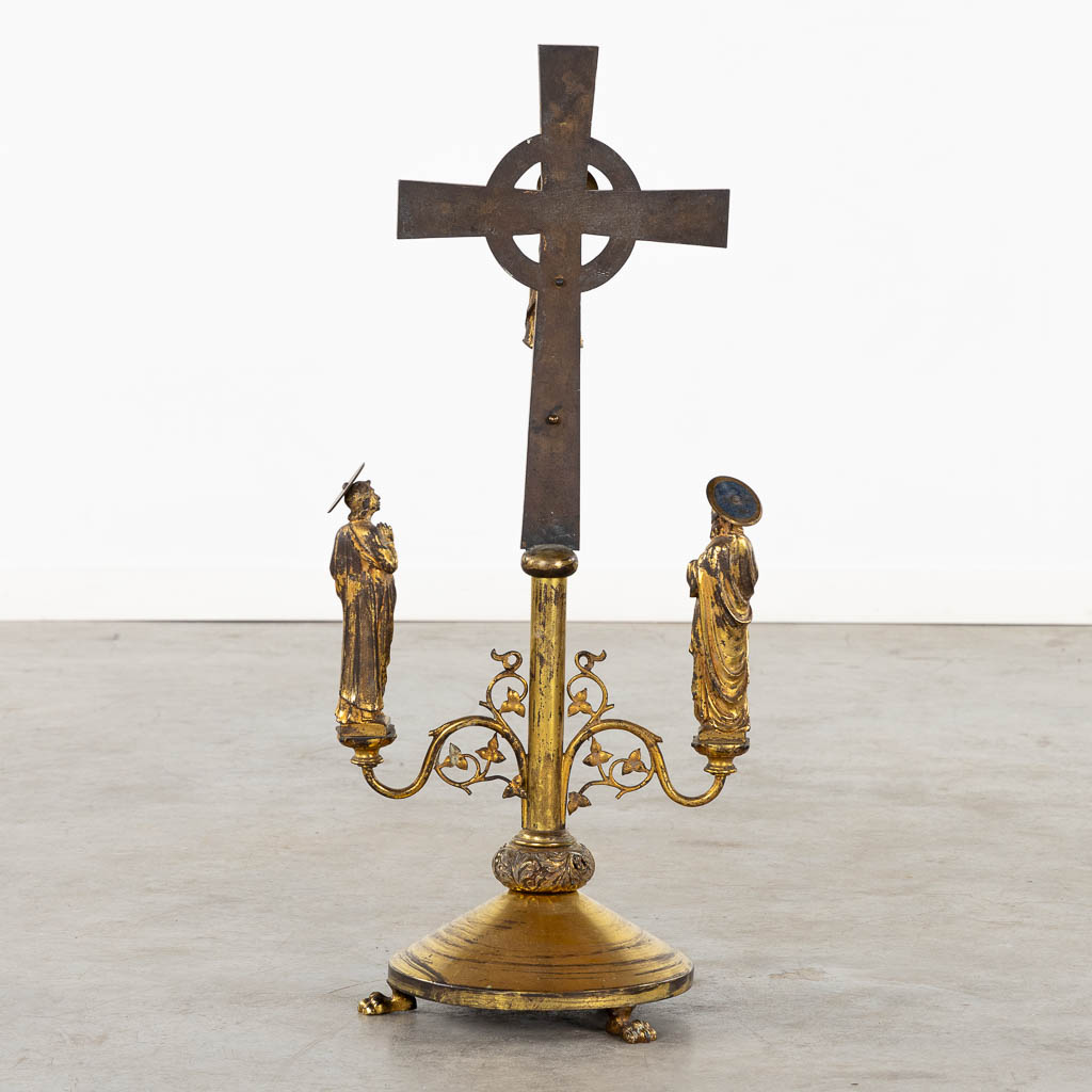 A large Golgotha, brass. Gothic Revival. (L:27 x W:36 x H:81 cm)