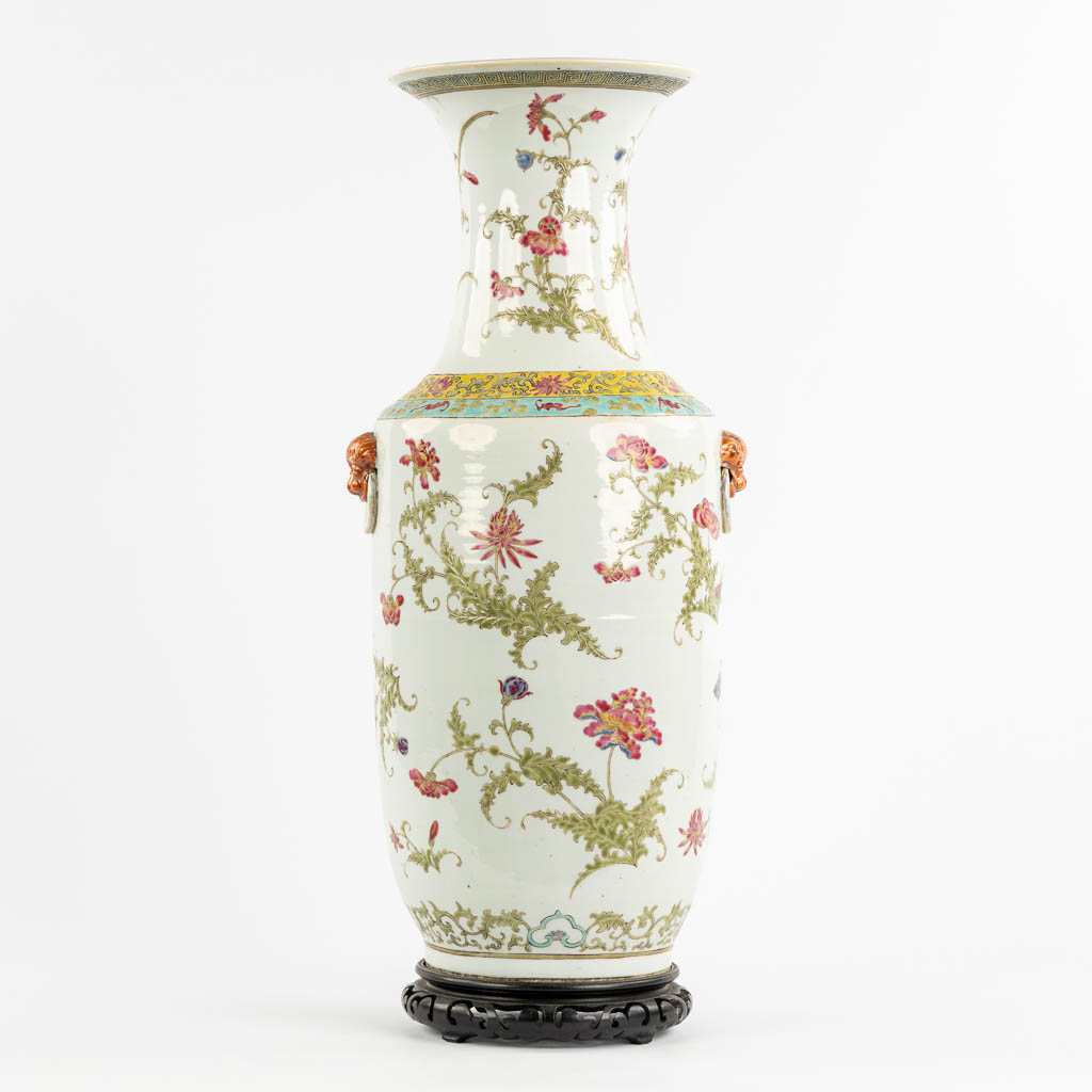 A Chinese vase with a floral decor, late 19th C. (L:21 x W:25 x H:60 cm)