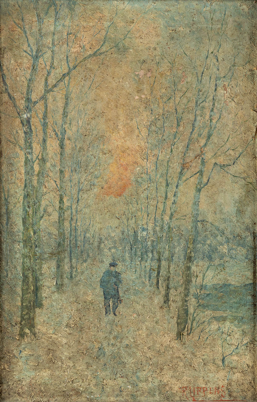 Piet LIPPENS (1890-1981) 'Walk in the forest at dusk'. (W:27 x H:41 cm)