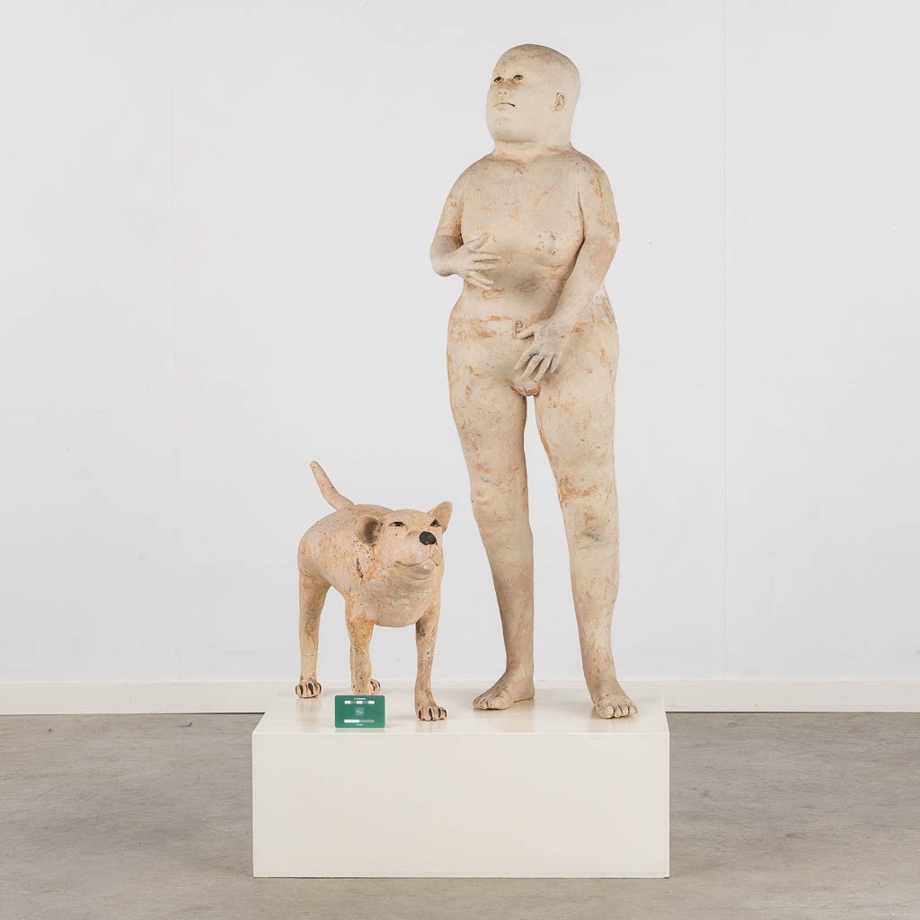 José VERMEERSCH (1922-1997) Een uitzonderlijke groep, figuur met hond, terracotta (1995-1996)