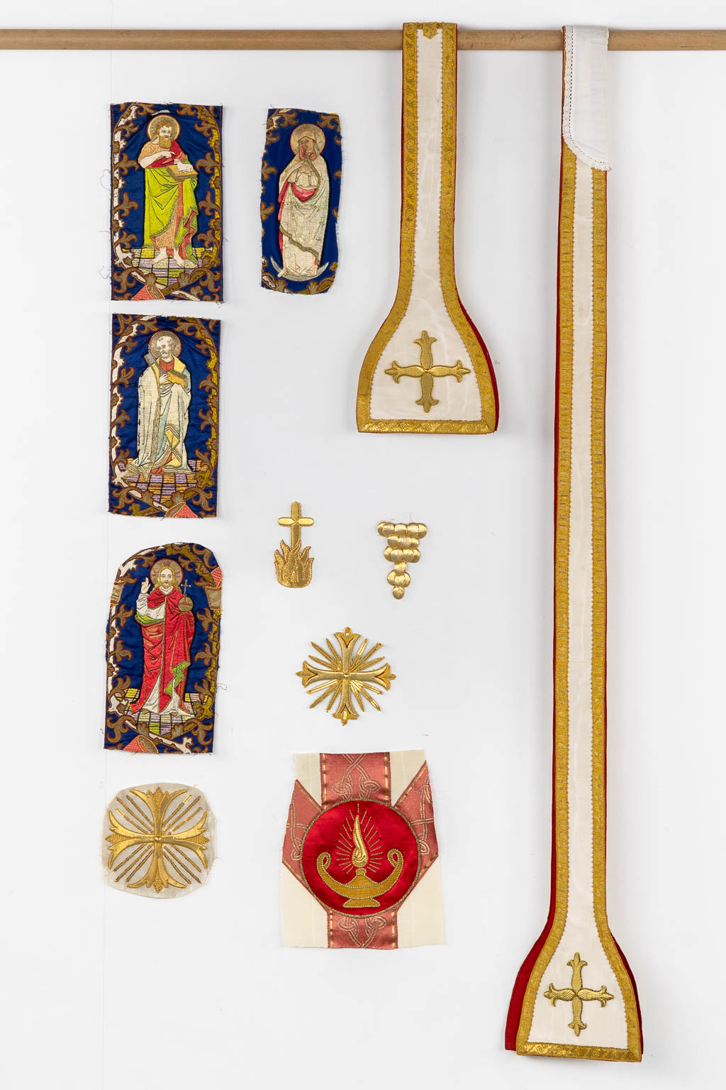 A Humeral veil and various embroideries for Lithurgical Vestments. 