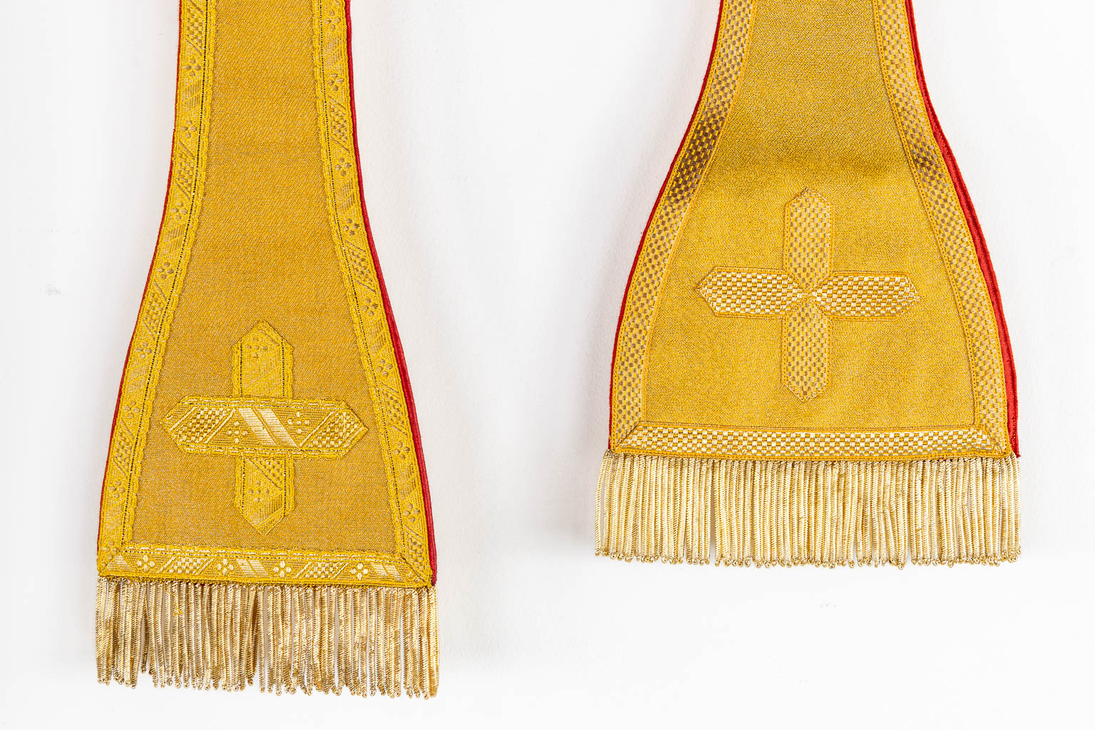 A pair of Dalmatics and three Roman Chasubles, Thick Gold Thread and embroideries.