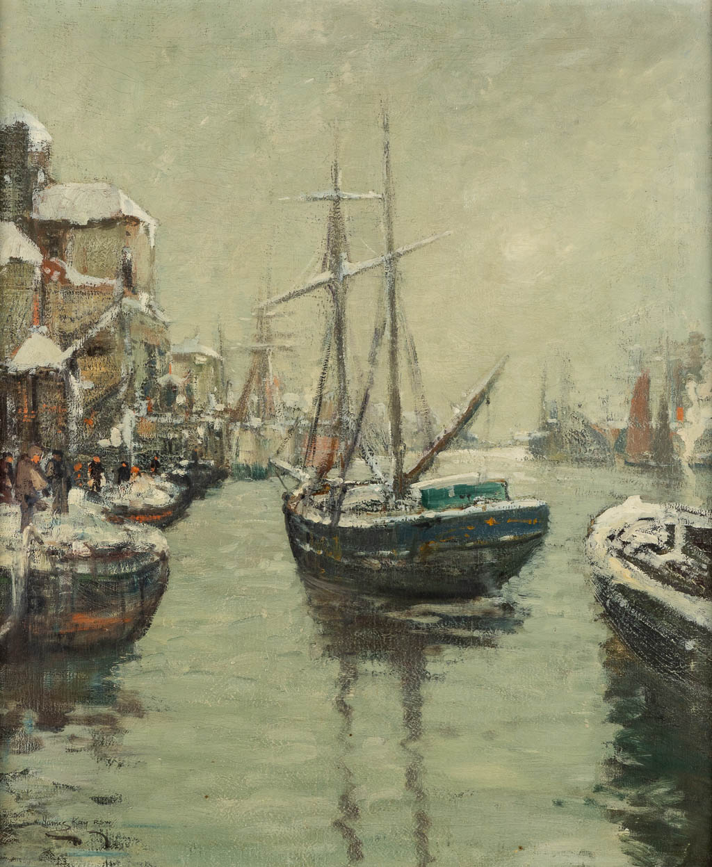 James KAY (1858-1942) 'Harbor View'. (W:64 x H:77 cm)