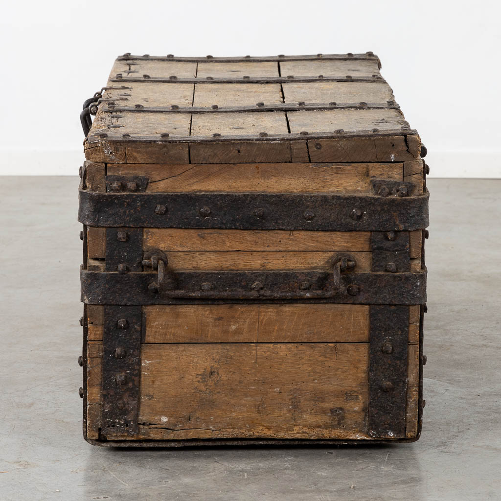 An antique chest with wrought iron hardware, Northern France or Flanders, circa 1600. (L:59 x W:130 x H:51 cm)