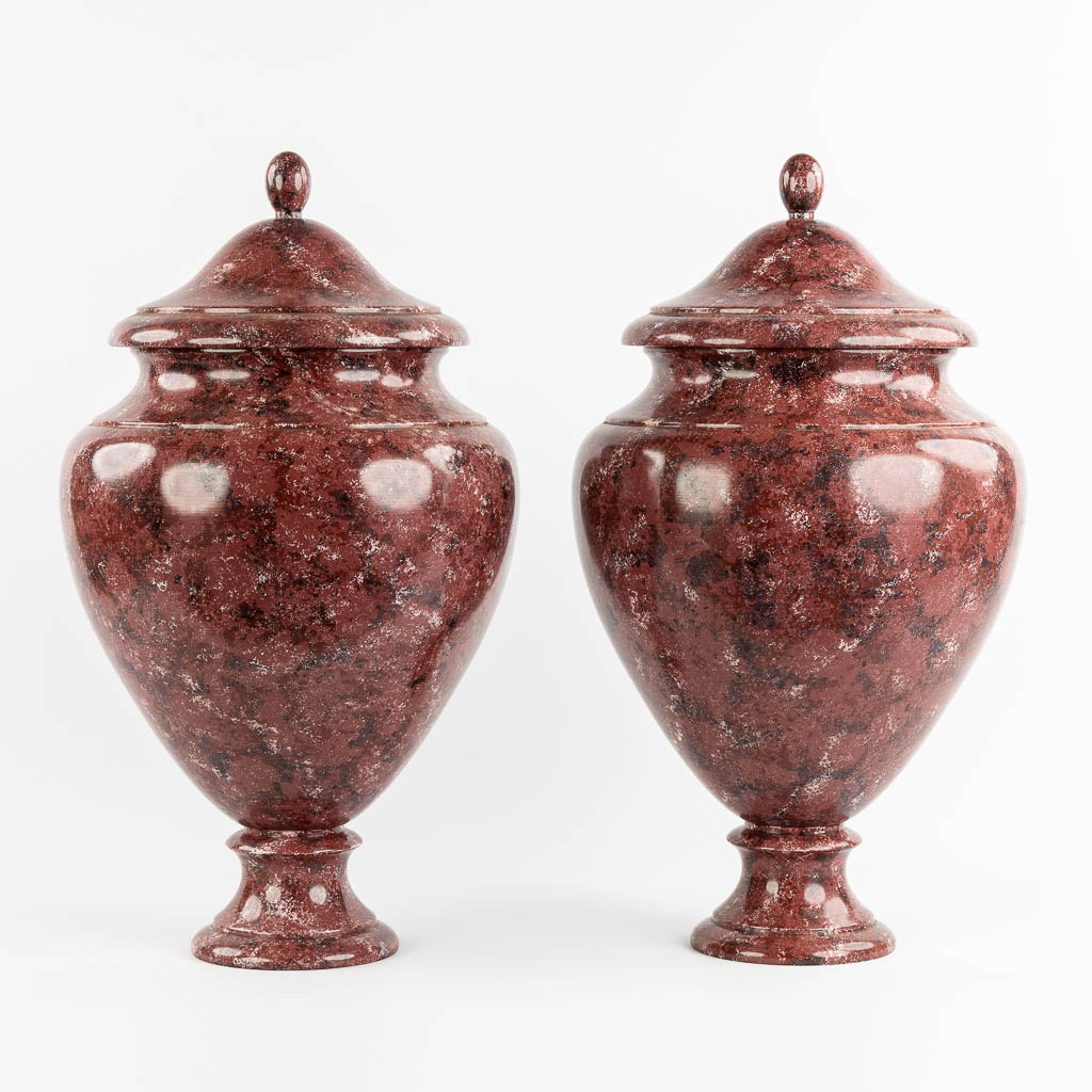 A pair of 'Faux Marble' patinated wood vases. (H:63 x D:32 cm)