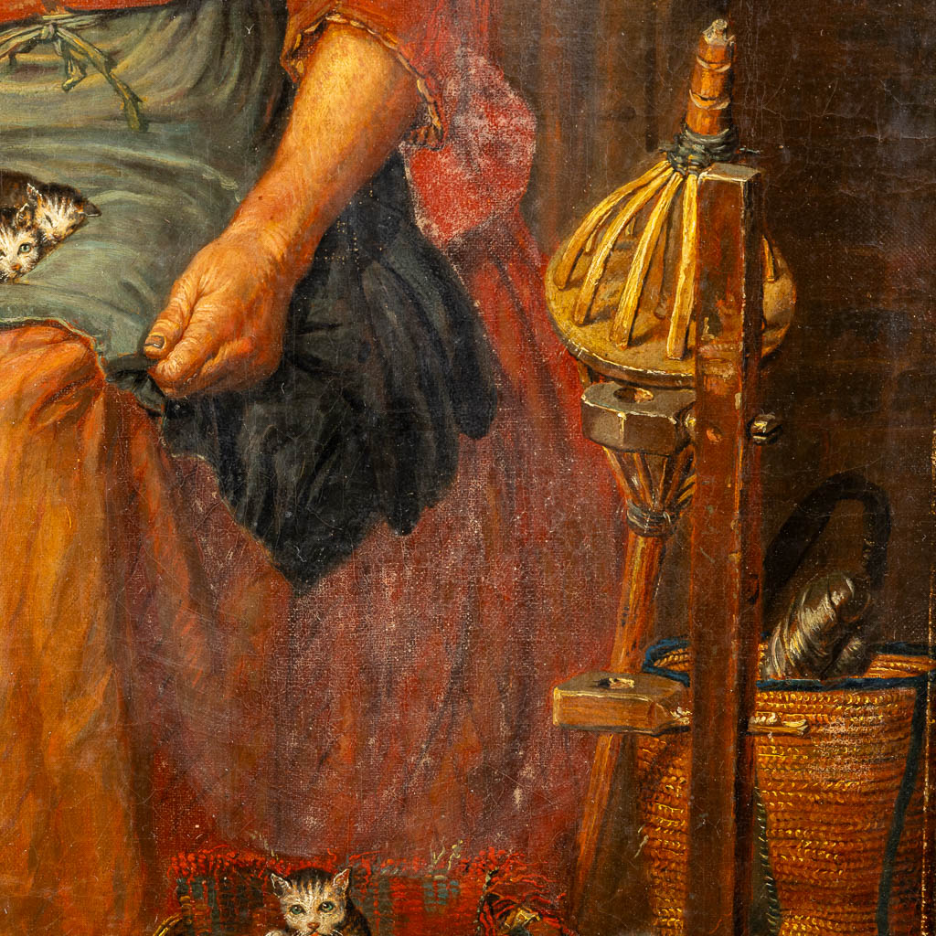 Auguste DE MERSSEMAN (1808-c.1880)(Attr.) 'Old Lady and her Cats' 19th C.