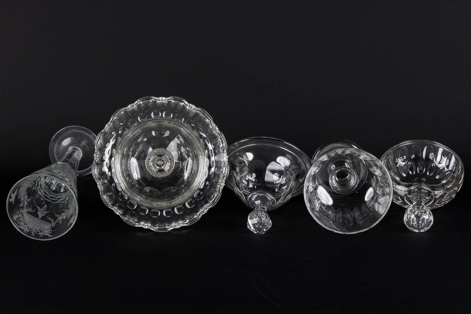 Val Saint Lambert and others, Eight pieces of cut and etched crystal.