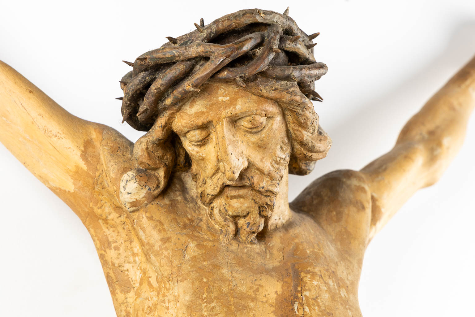 A very large, wood sculptured Corpus Christi, circa 1800. (W:96 x H:138 cm)