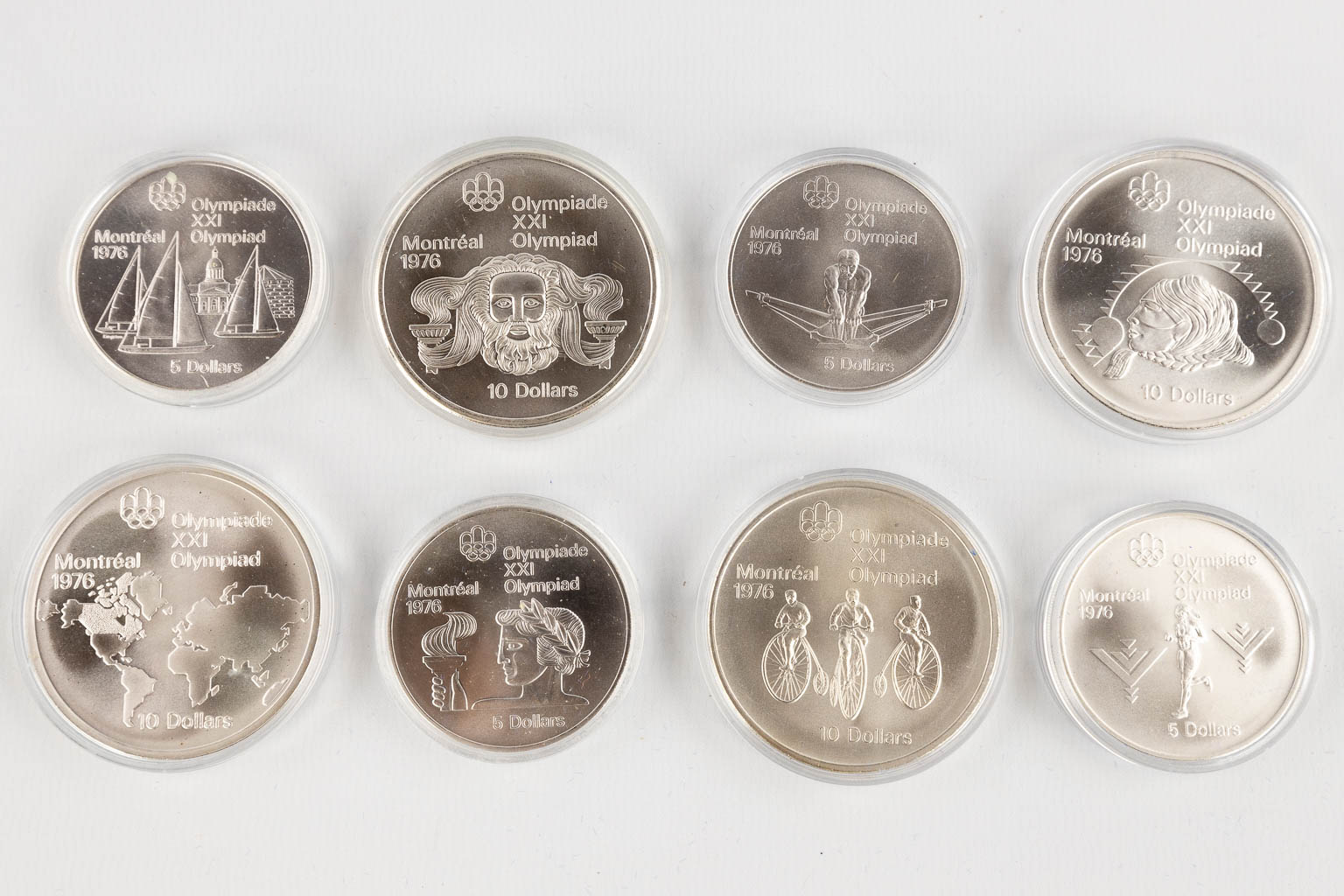 Canadian Olympic Silver Coins 1976, for the Olympic games in Montreal. (D:22,5 x W:40 x H:5 cm)