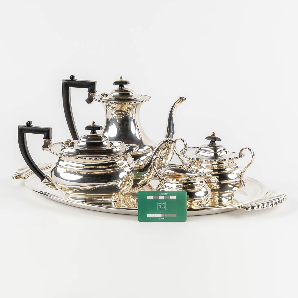 A 5-piece coffee and tea service, Silver-Plated, Sheffield UK. (L:38 x W:59 cm)