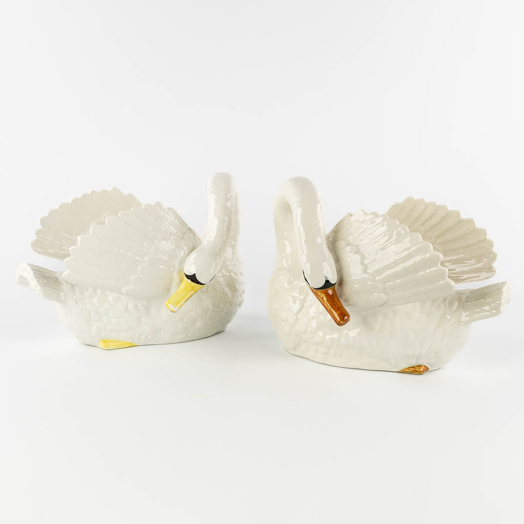 Nimy, a pair of figurative cache-pots, Swans.