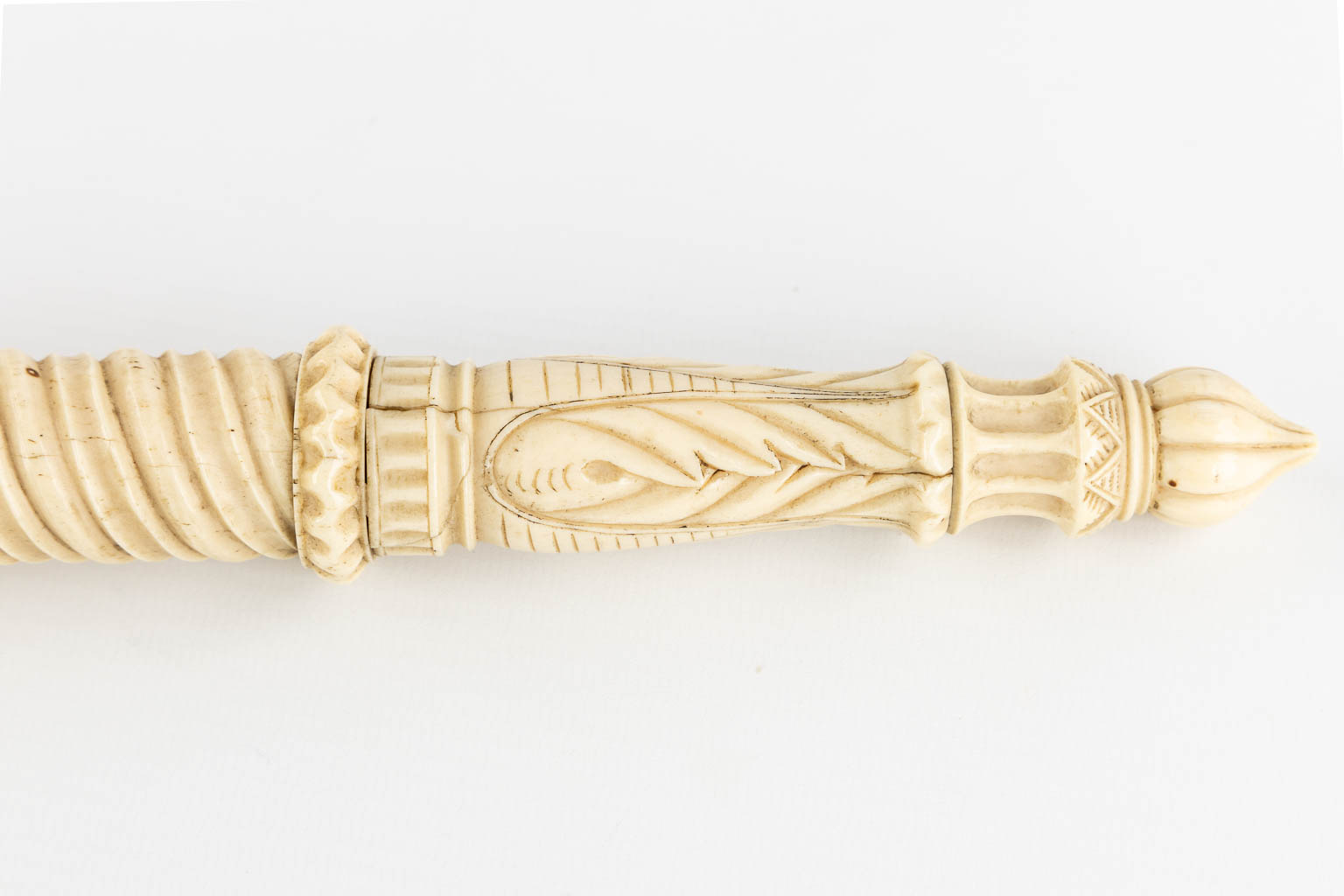 A sculptured ivory sceptre, sculptured mythological figurines. 19th C. (L:63 cm)