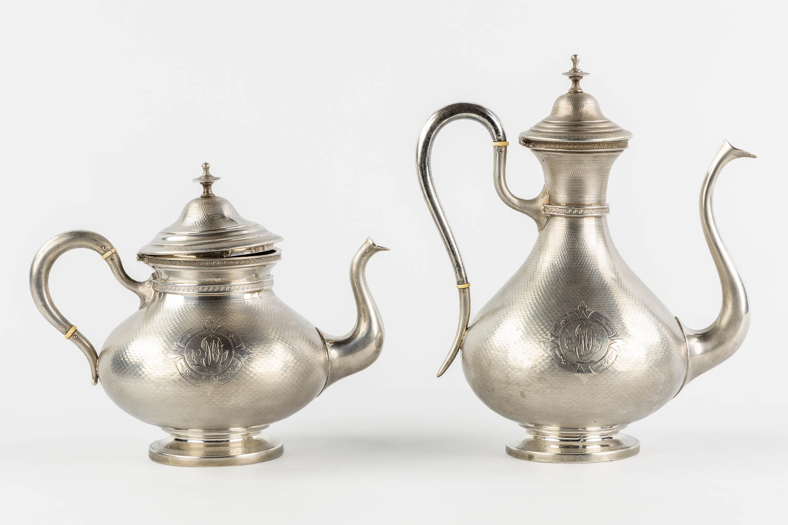 Jean-François VEYRAT (XIX) 'Four piece coffee and tea service, silver'. 1,796kg. (H:26 cm)