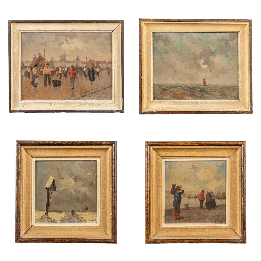 overeenkomst Downtown Dank je Frans DE COCK (1864-1942) een collectie van 4 kleine schilderijen. Olie op  paneel. (24 x 18 cm) | Flanders Auctions