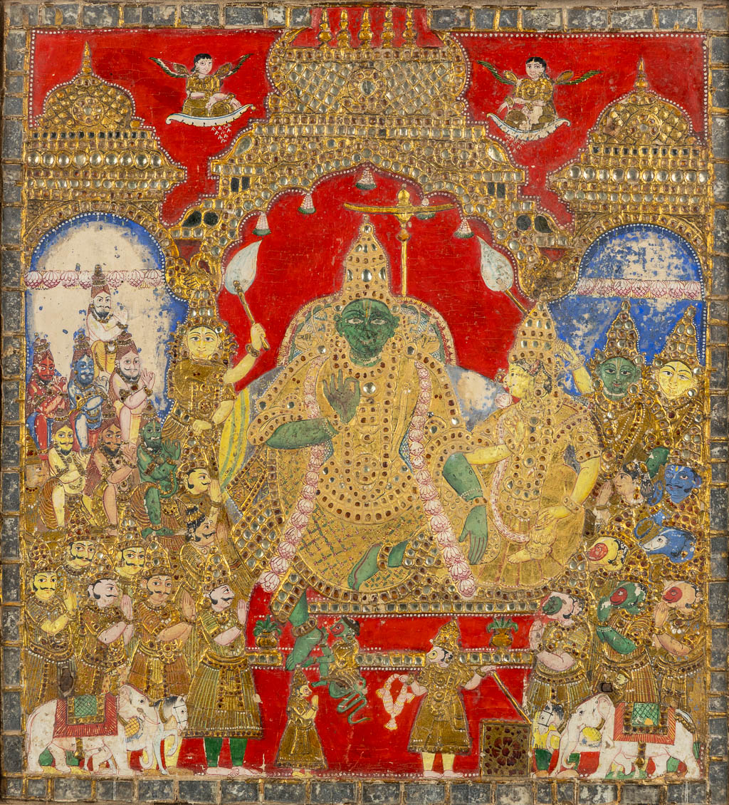 Indiaanse School 'De Kroning van Rama of Lord Vishnu', een groot icoon. 18de/19De eeuw.