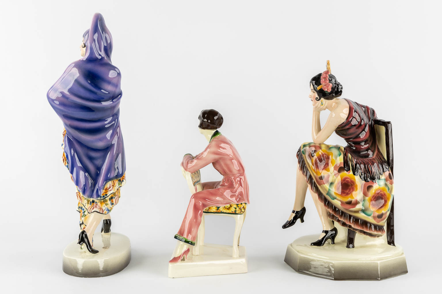 Josef LORENZL (1892-1950) for Goldscheider Wien, three figurines. (H:43 cm)