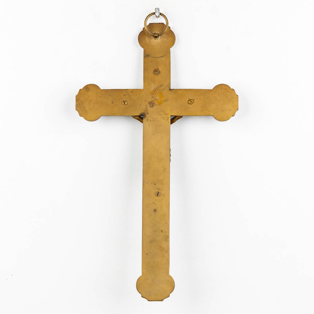 A crucifix, finely chiselled brass with 4 miniature paintings of 'The Four Evanglists'. 