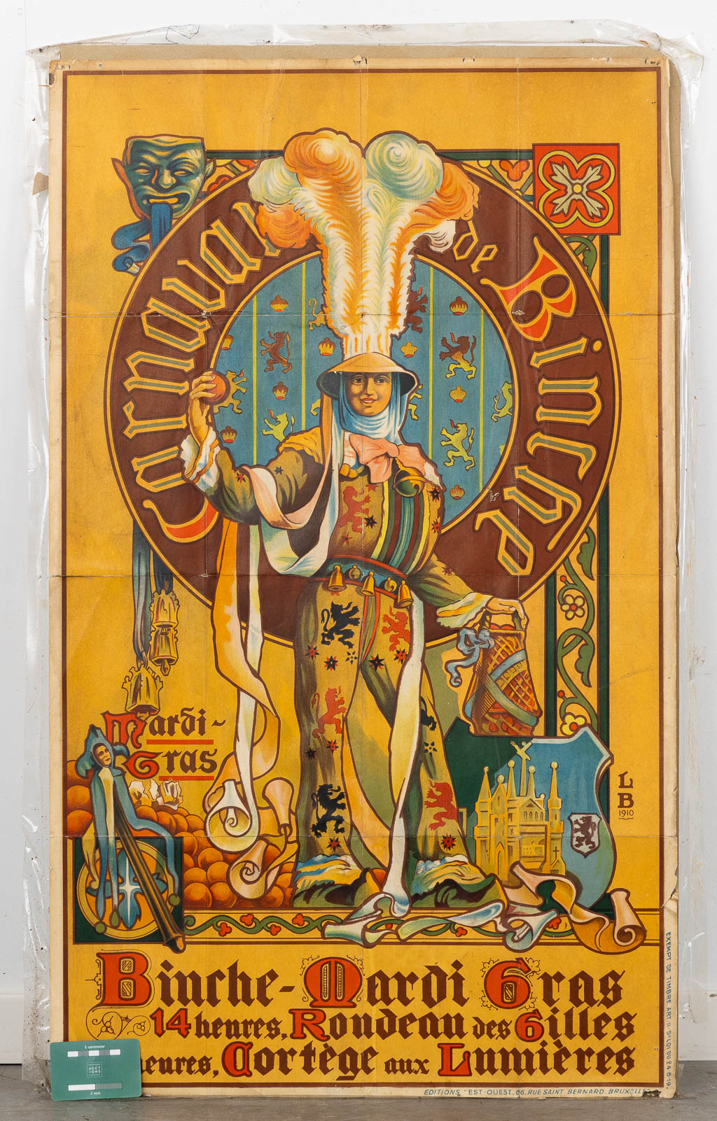 Louis BUISSERET (1888-1956) 'Binche, Mardi Gras, Carnaval' - 1910. Een originele poster. (W:59,5 x H:99 cm)