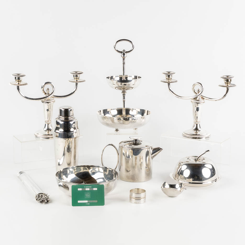 Christofle France and other, 10 pieces of silver-plated table accessories. (W:24 x H:20 cm)