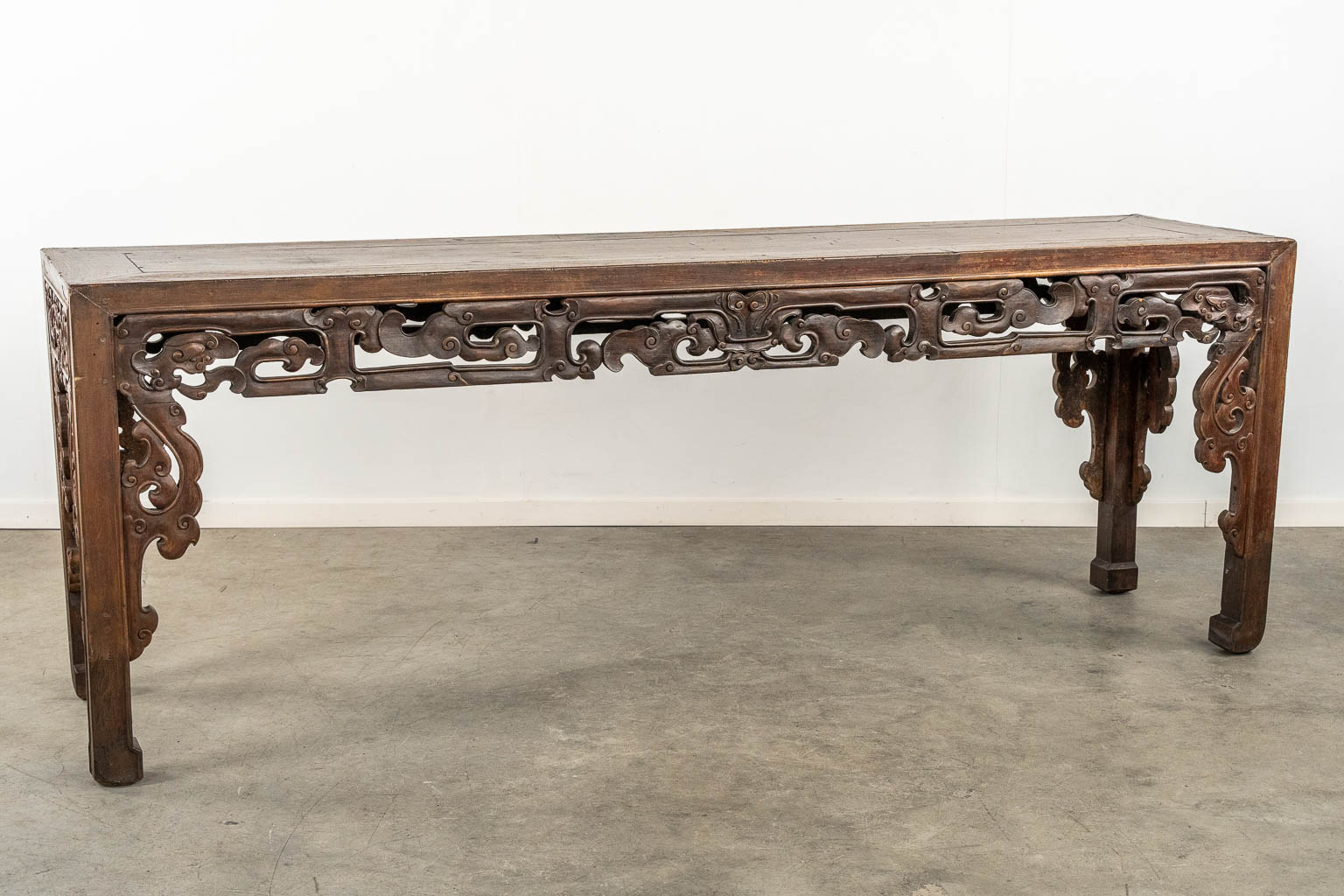 A large Chinese hardwood Altar or Console table, sculptured hardwood. 