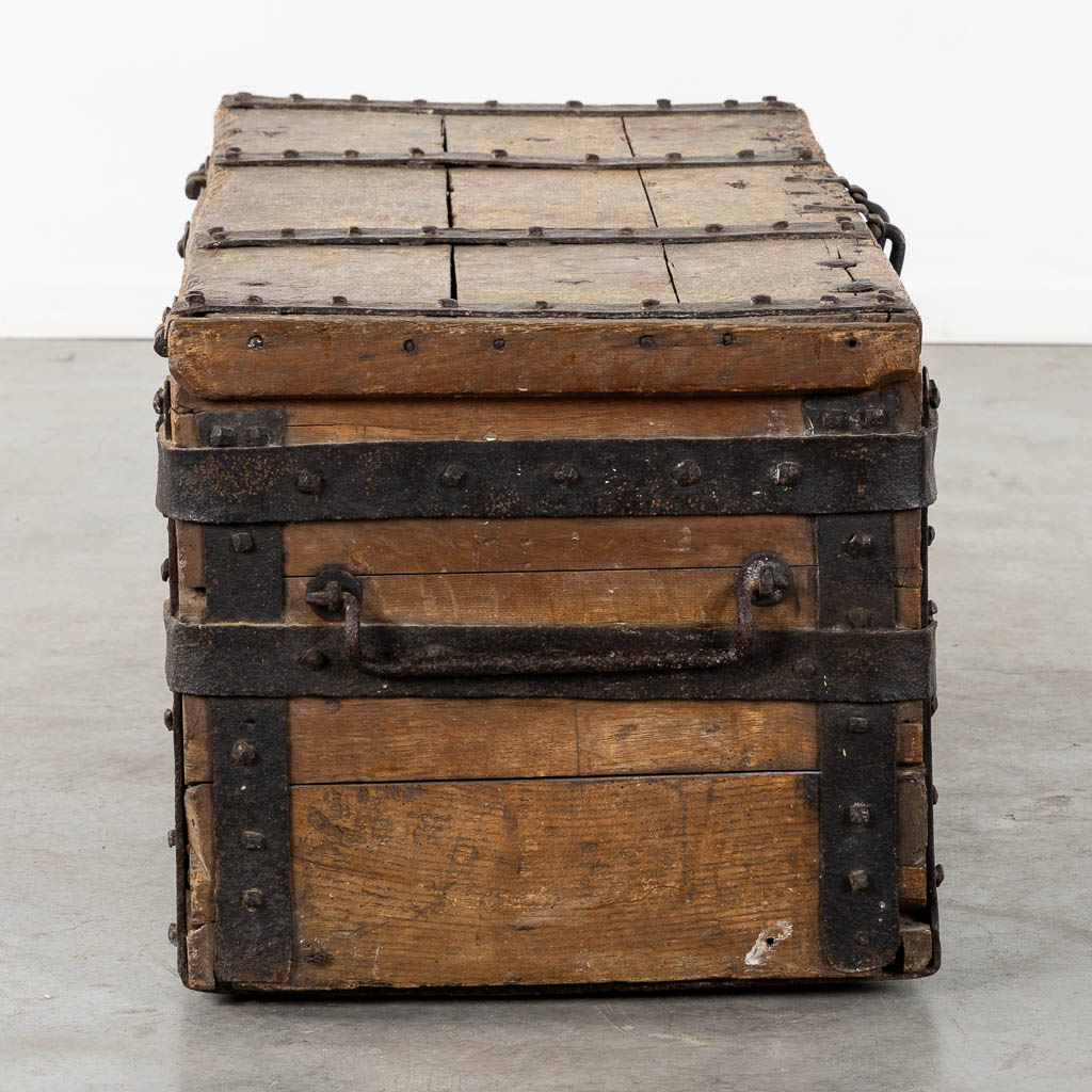 An antique chest with wrought iron hardware, Northern France or Flanders, circa 1600. (L:59 x W:130 x H:51 cm)