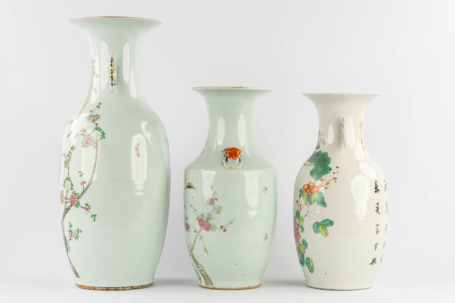 Six Chinese vases, Famille Rose. 