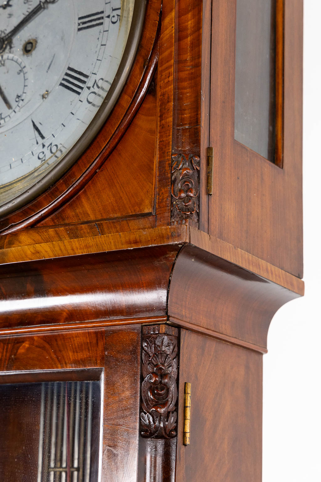 An large Grandfather clock, Compensating pendulum, Hour, seconds and date. Empire, 19th C. (L:26 x W:57 x H:220 cm)