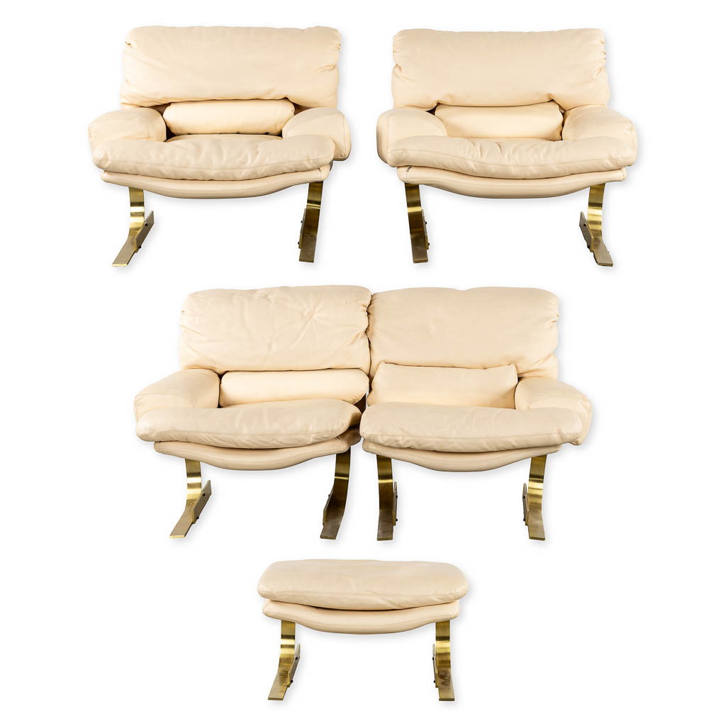 Zani Collection, Italy. A leather and gilt metal salon suite. (L:110 x W:175 x H:83 cm)