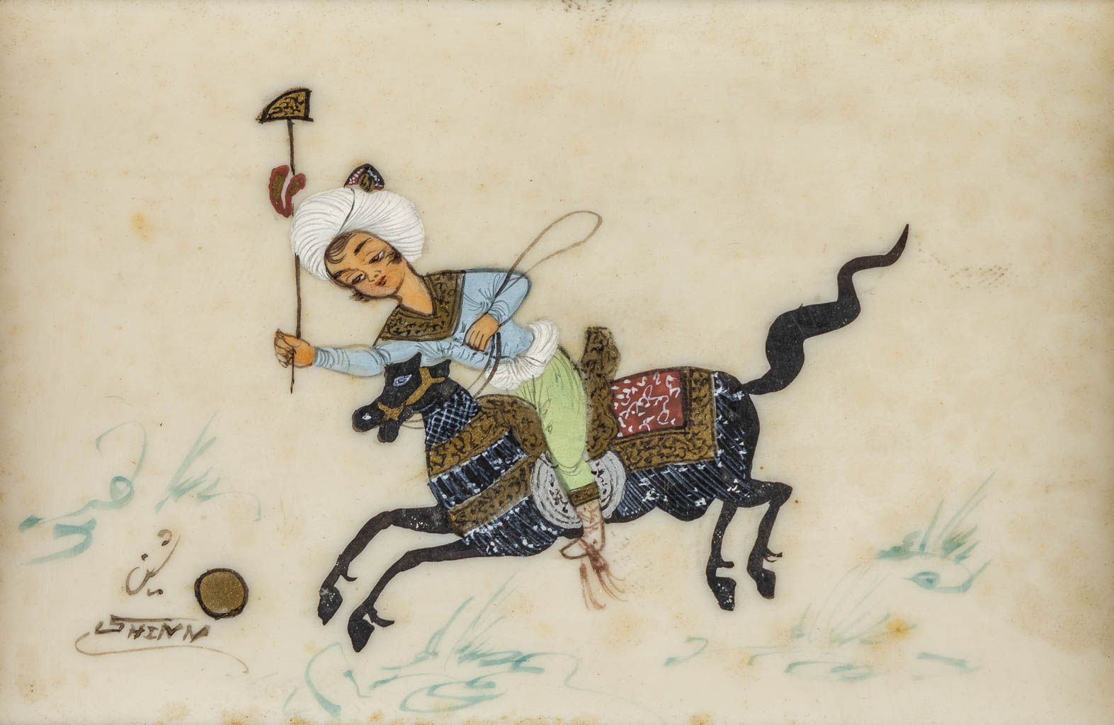 Indian School, 8 Eqestrian Miniature paintings on bone. (W:17 x H:10,5 cm)