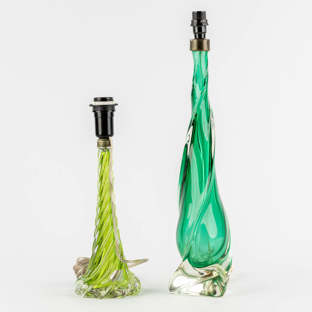 Val Saint Lambert, two glass table lamps. (H:55 cm)