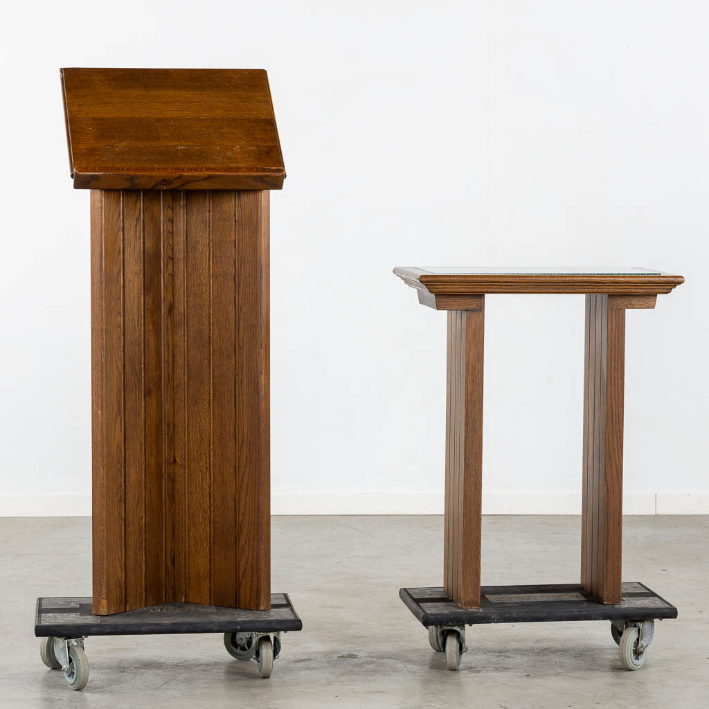 A modernist interior for a Chapel, Altar, Tabernacle, Lectern and table. Circa 1960. (L:45 x W:149 x H:230 cm)