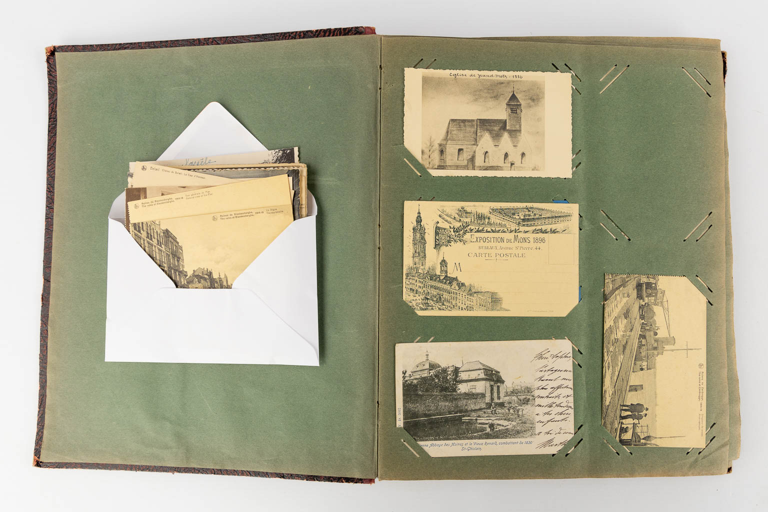 Three books with antique postcards, '14-'18, Ruines, small villages.