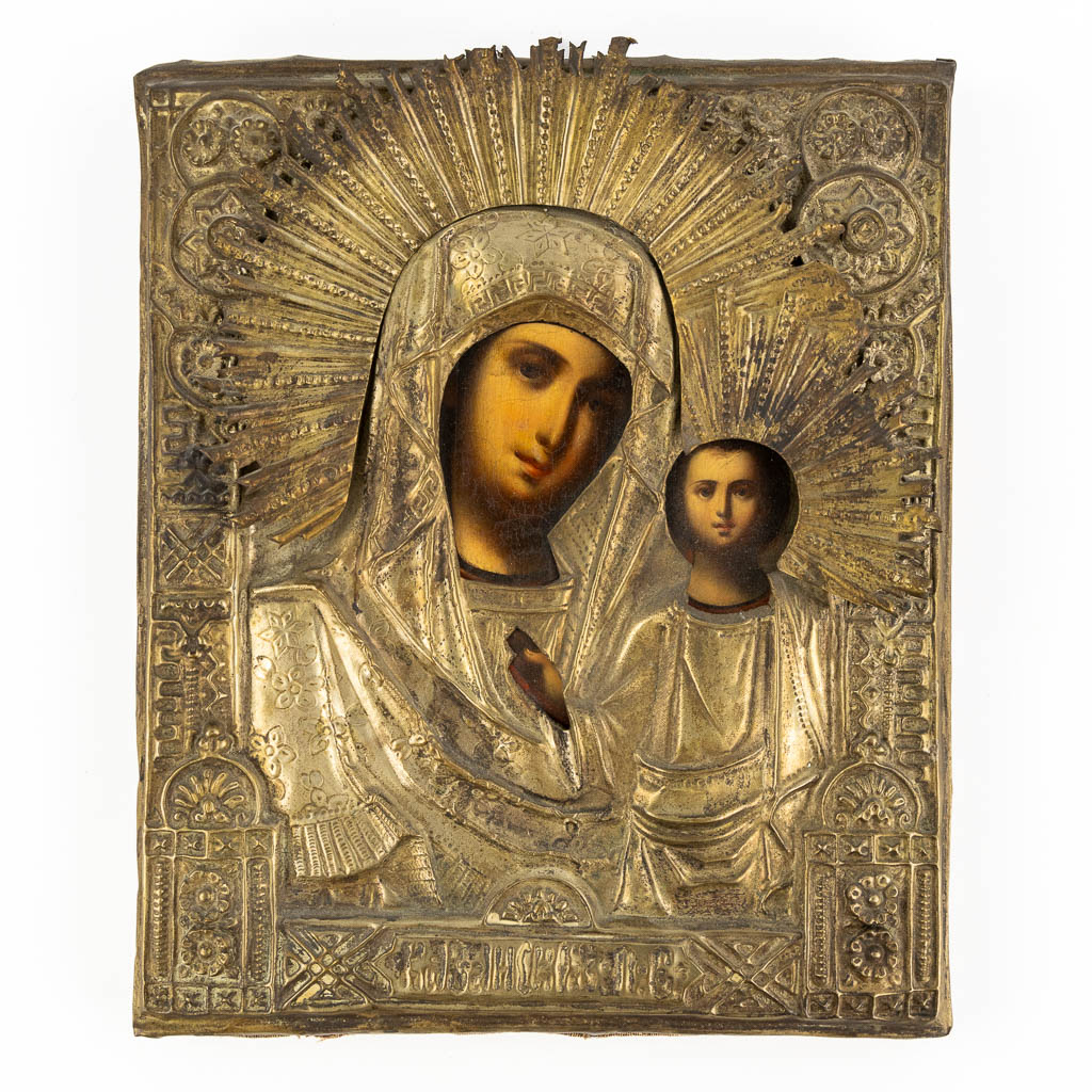 Three Russian icons of which 2 with a silver-plated rizza. 19th C. (W:26 x H:32 cm)