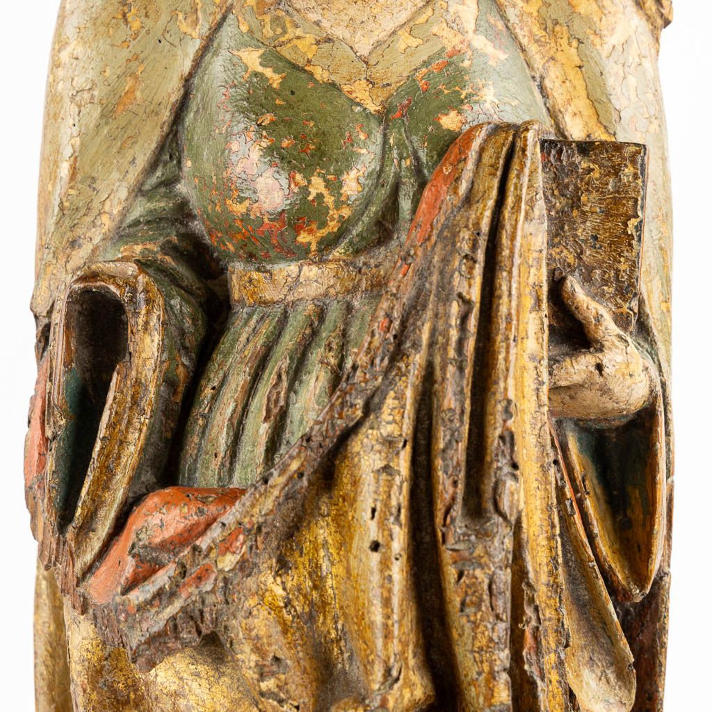 Saint Ursula, princess of Bretagne, a wood sculpture, Rhineland, Late 14th C. (L:13 x W:17 x H:58 cm)