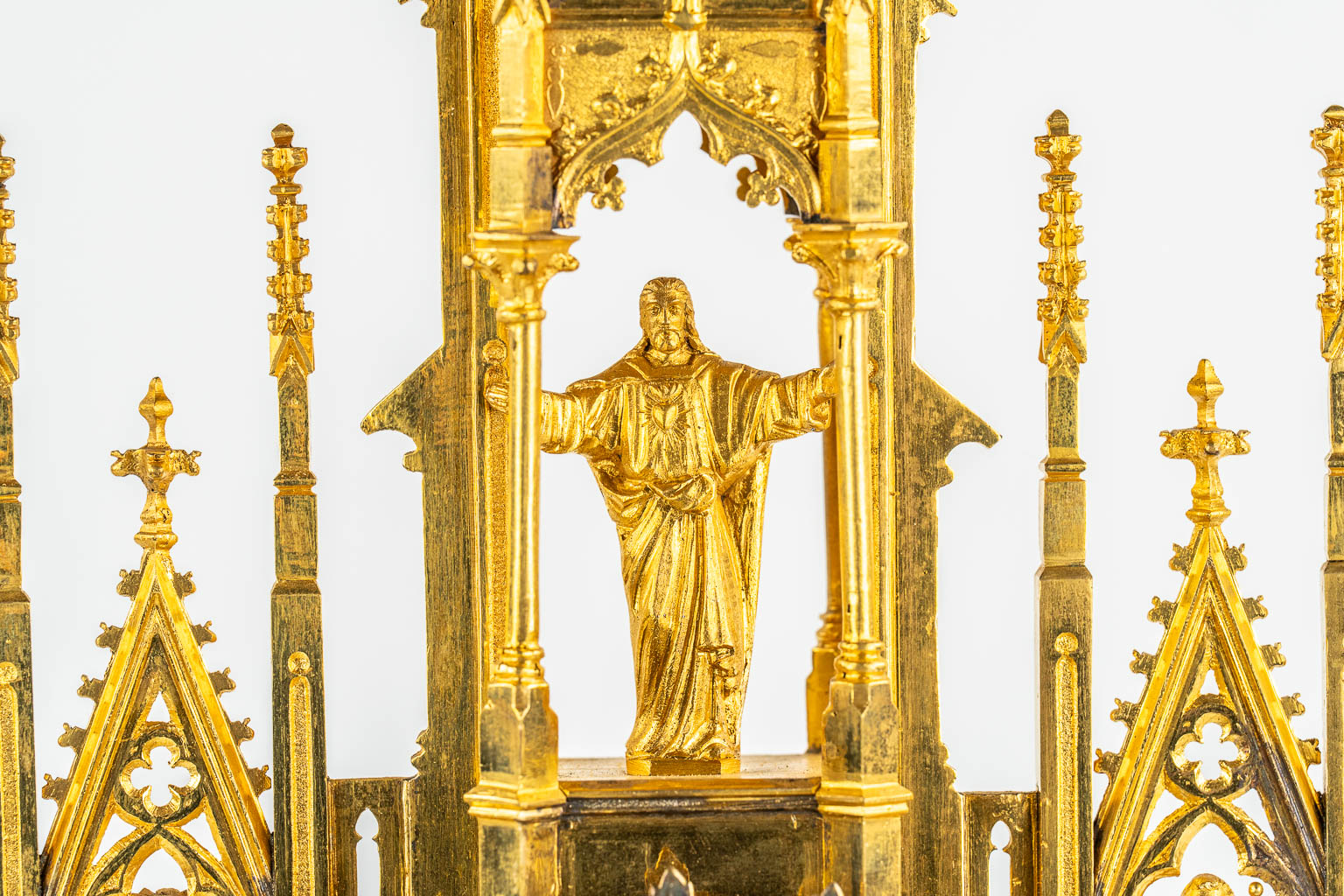 A gilt brass Tower Monstrance, Gothic Revival. (c.1900). 