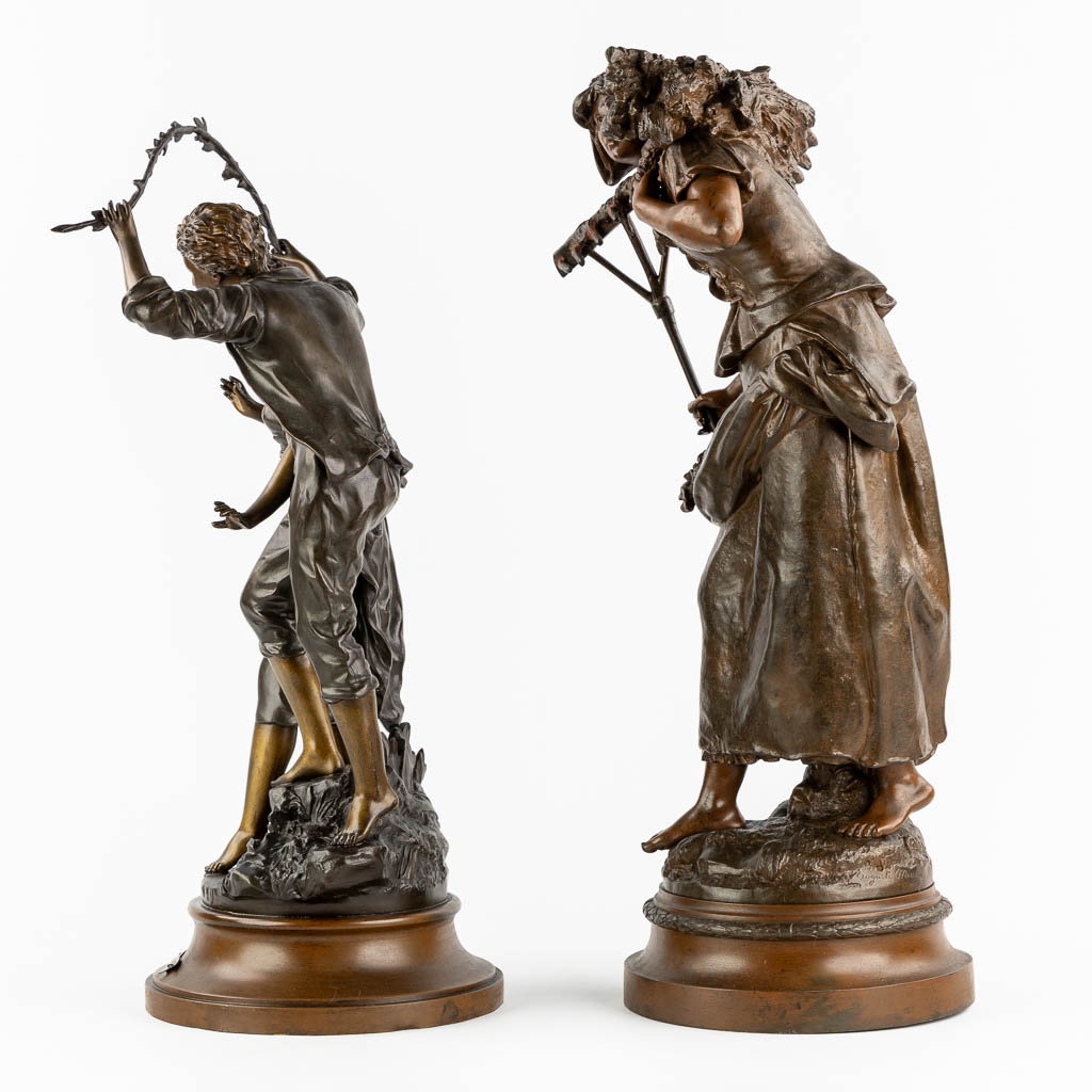 Naar Auguste Moreau en Rancoulet, twee kunstbronzen beelden. Circa 1900. (H:68 cm)