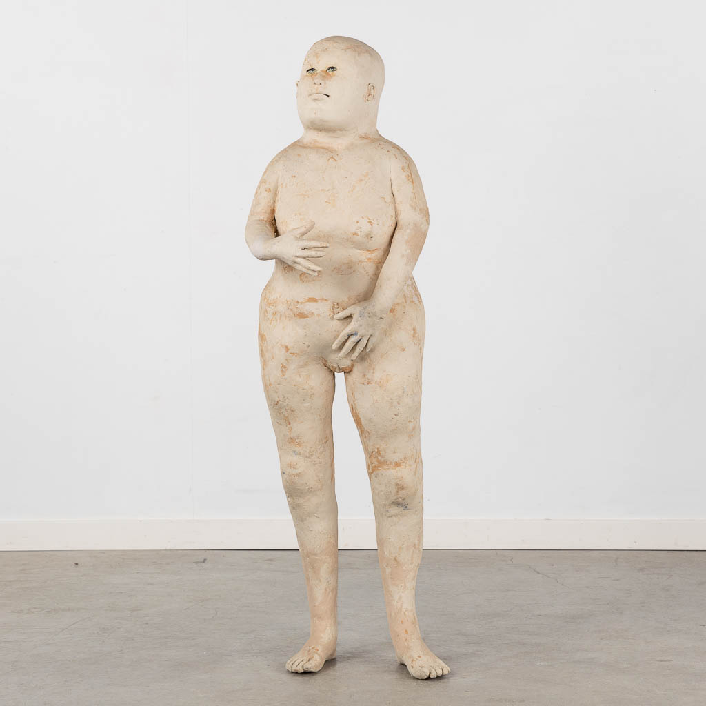 José VERMEERSCH (1922-1997) Een uitzonderlijke groep, figuur met hond, terracotta (1995-1996)