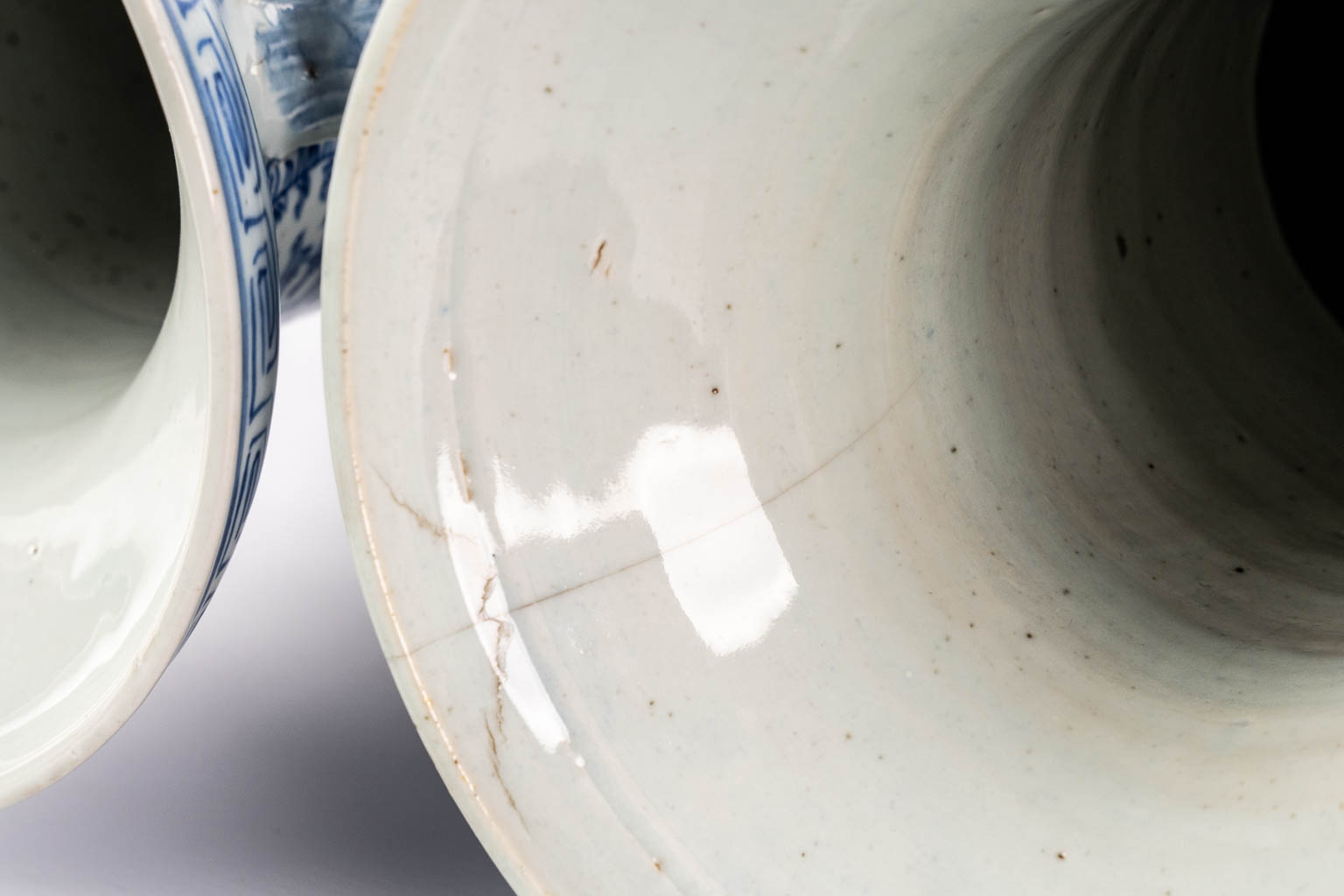 Three Chinese vases with a blue-white decor of happiness. 19th/20th C. 