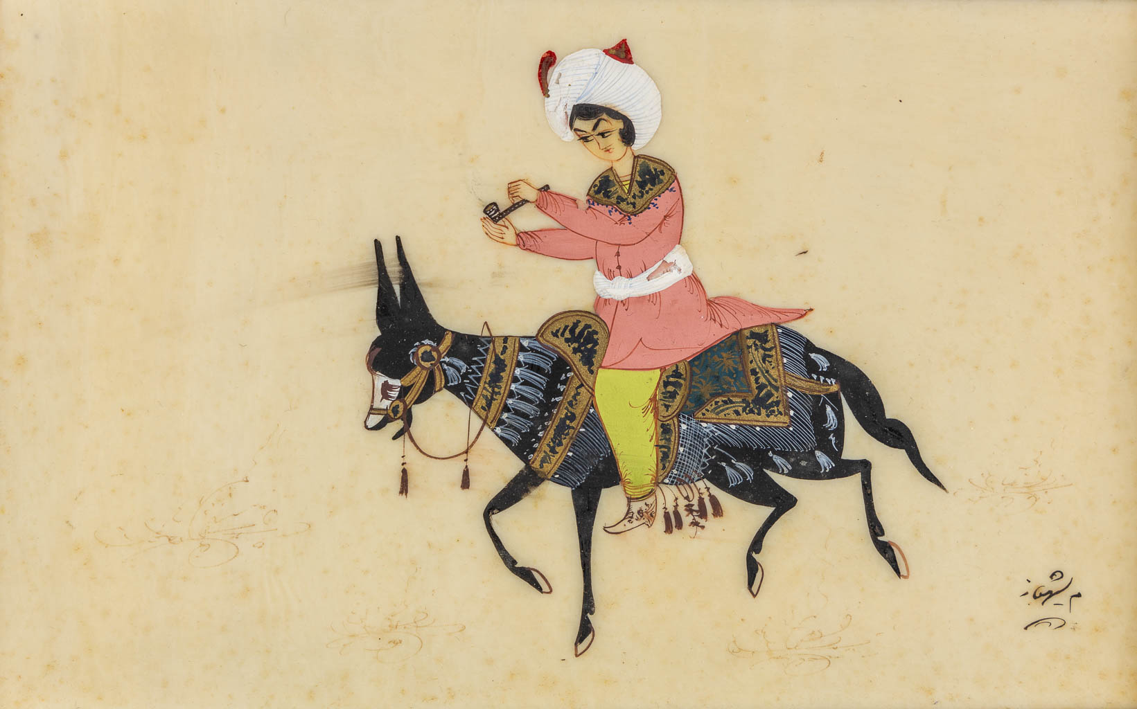 Indian School, 8 Eqestrian Miniature paintings on bone. (W:17 x H:10,5 cm)